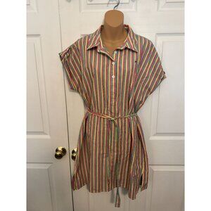 Tommy Hilfiger Womens Rainbow Stripe Short Sleeve Shirt Dress Sz 14